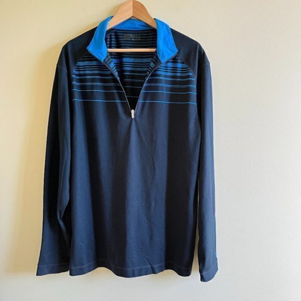 NIKE GOLF FIT DRY LONG SLEEVE POLO SHIRT‎ TOP STRIPED BLUE MENS SIZE L ATHLETIC